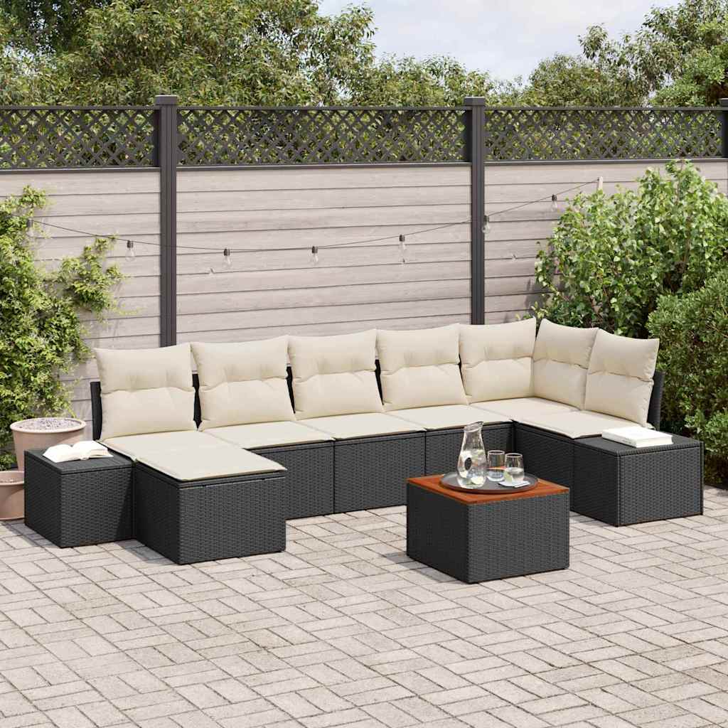 Gartensofa-set mit Kissen 8 pcs Schwarz Poly-Rattan