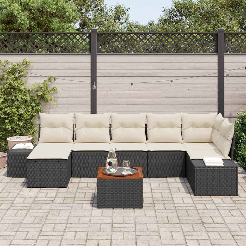Gartensofa-set mit Kissen 8 pcs Schwarz Poly-Rattan