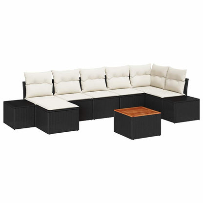 Gartensofa-set mit Kissen 8 pcs Schwarz Poly-Rattan