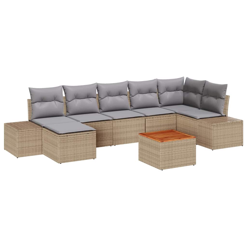 Gartensofa-set mit Kissen 8 pcs Beige Poly-Rattan