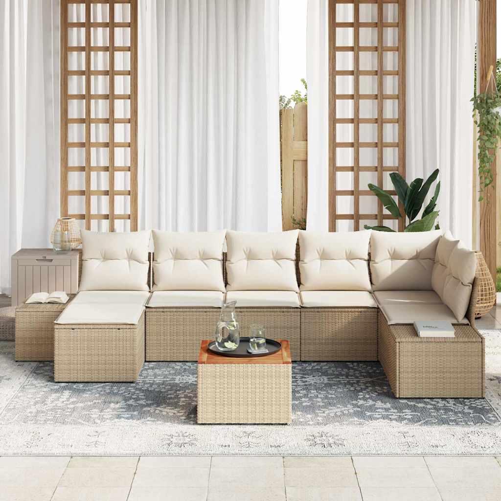 Gartensofa-set mit Kissen 8 pcs Beige Poly-Rattan