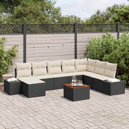 Gartensofa-set mit Kissen 9 pcs Schwarz Poly-Rattan