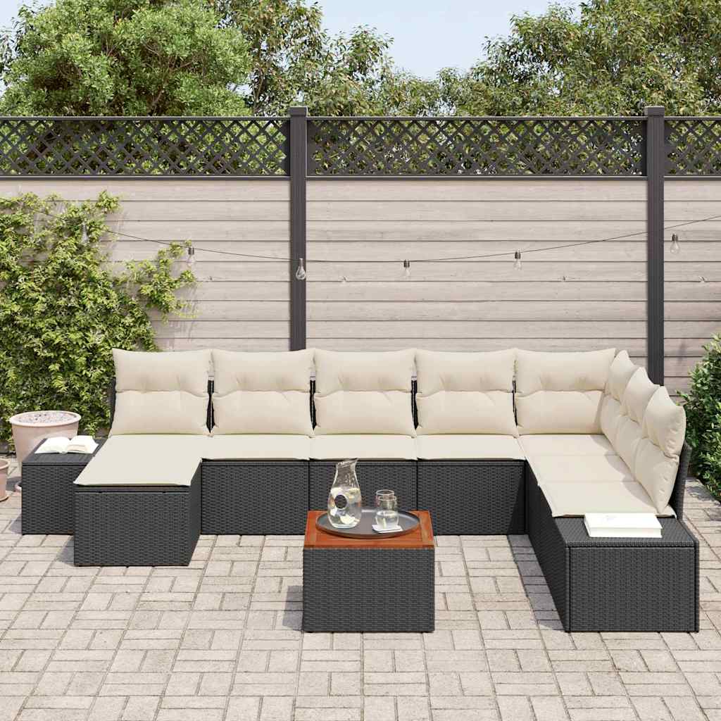 Gartensofa-set mit Kissen 9 pcs Schwarz Poly-Rattan