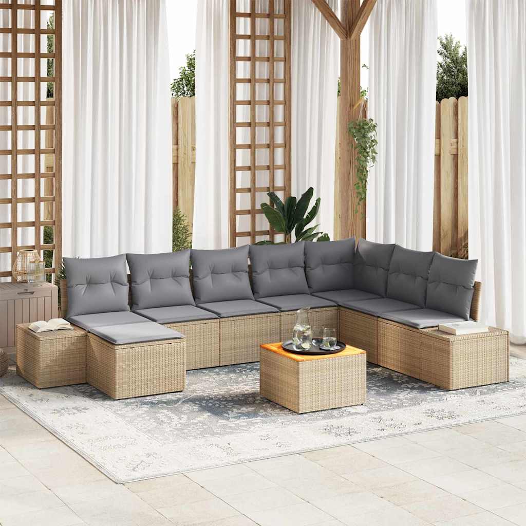 Gartensofa-set mit Kissen 9 pcs Beige Poly-Rattan