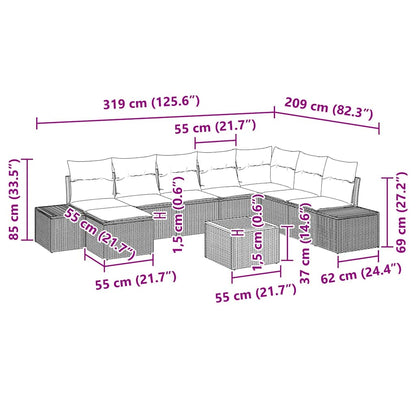 Gartensofa-set mit Kissen 9 pcs Beige Poly-Rattan
