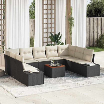 Gartensofa-set mit Kissen 10 pcs Schwarz Poly-Rattan