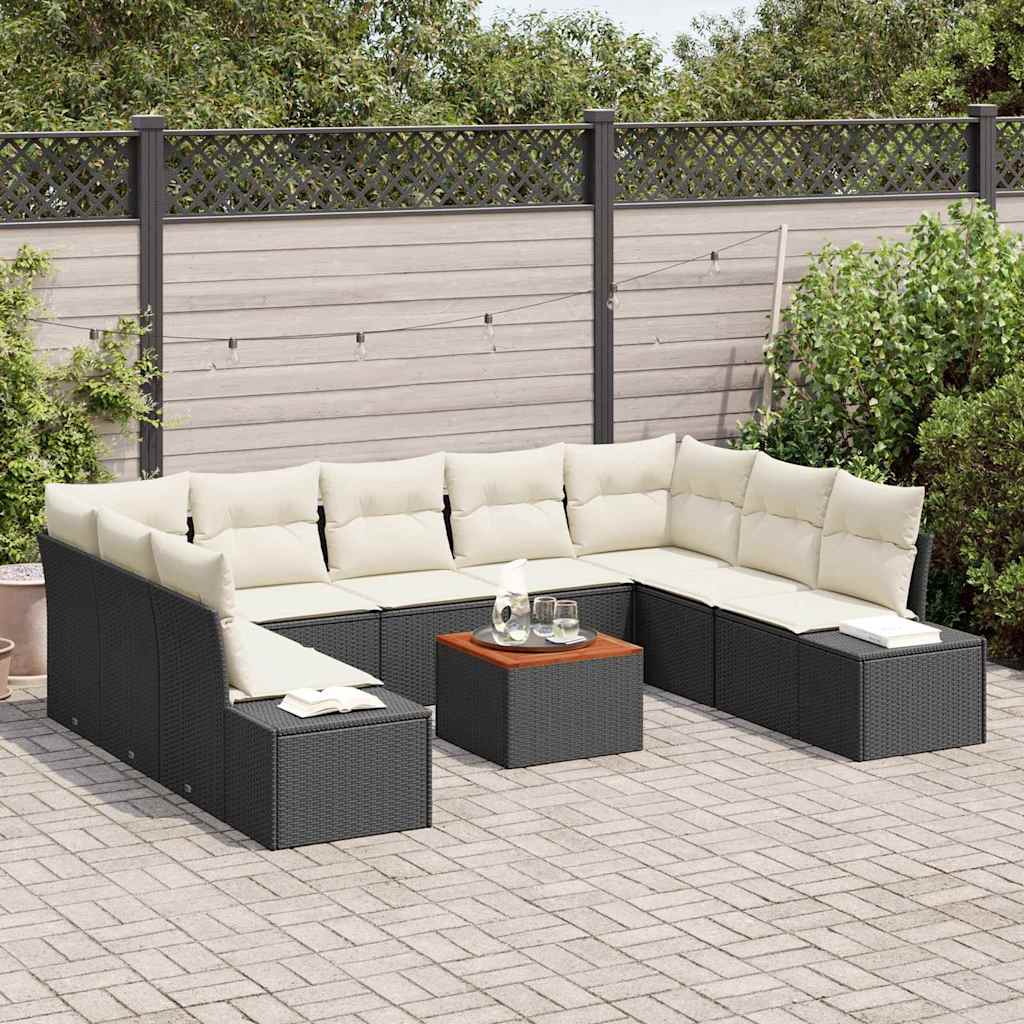 Gartensofa-set mit Kissen 10 pcs Schwarz Poly-Rattan