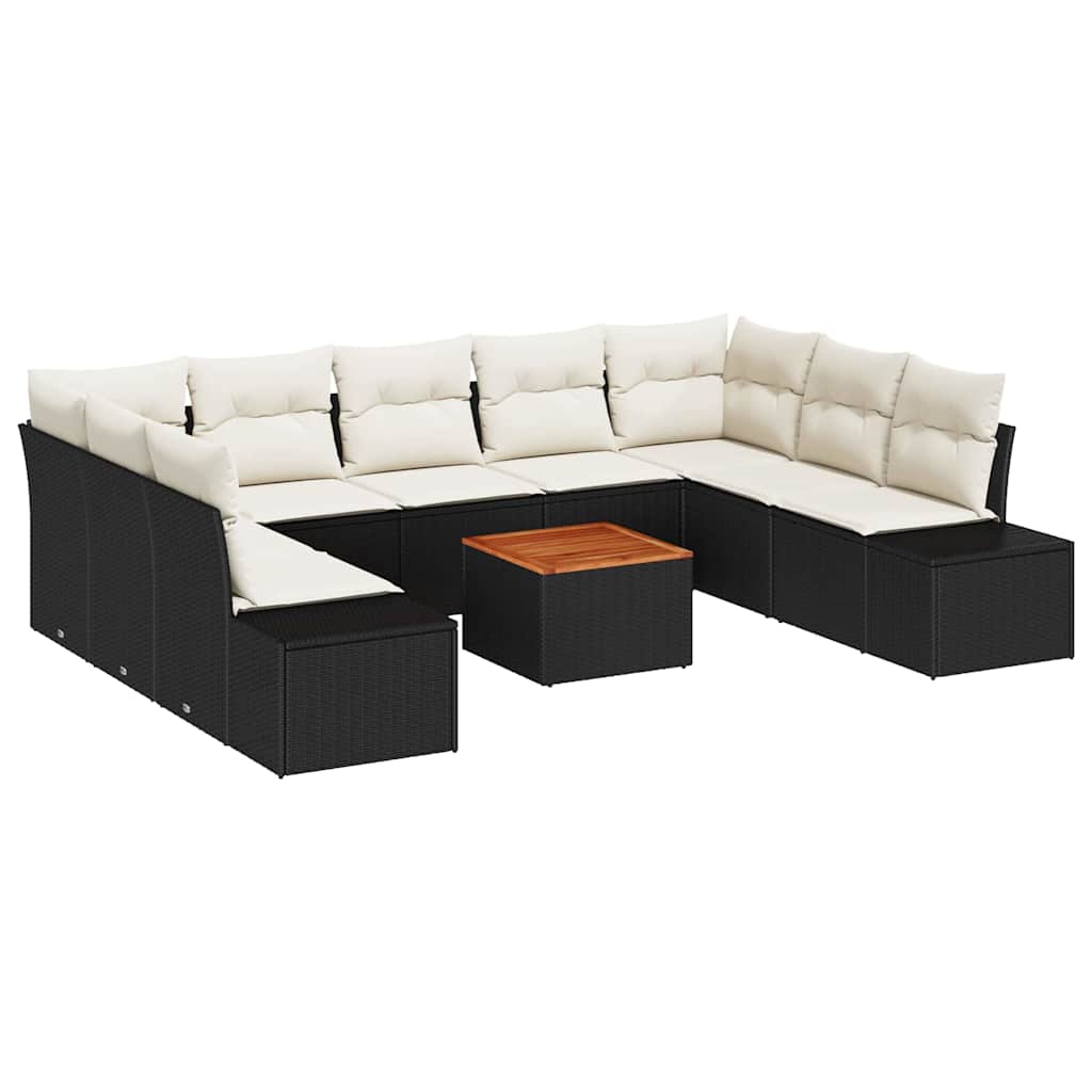 Gartensofa-set mit Kissen 10 pcs Schwarz Poly-Rattan