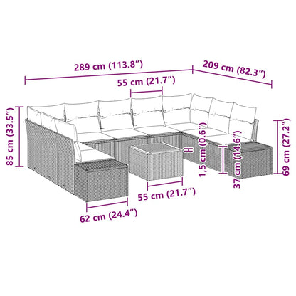 vidaXL Gartensofa-set mit Kissen 10 pcs Grau Poly-Rattan