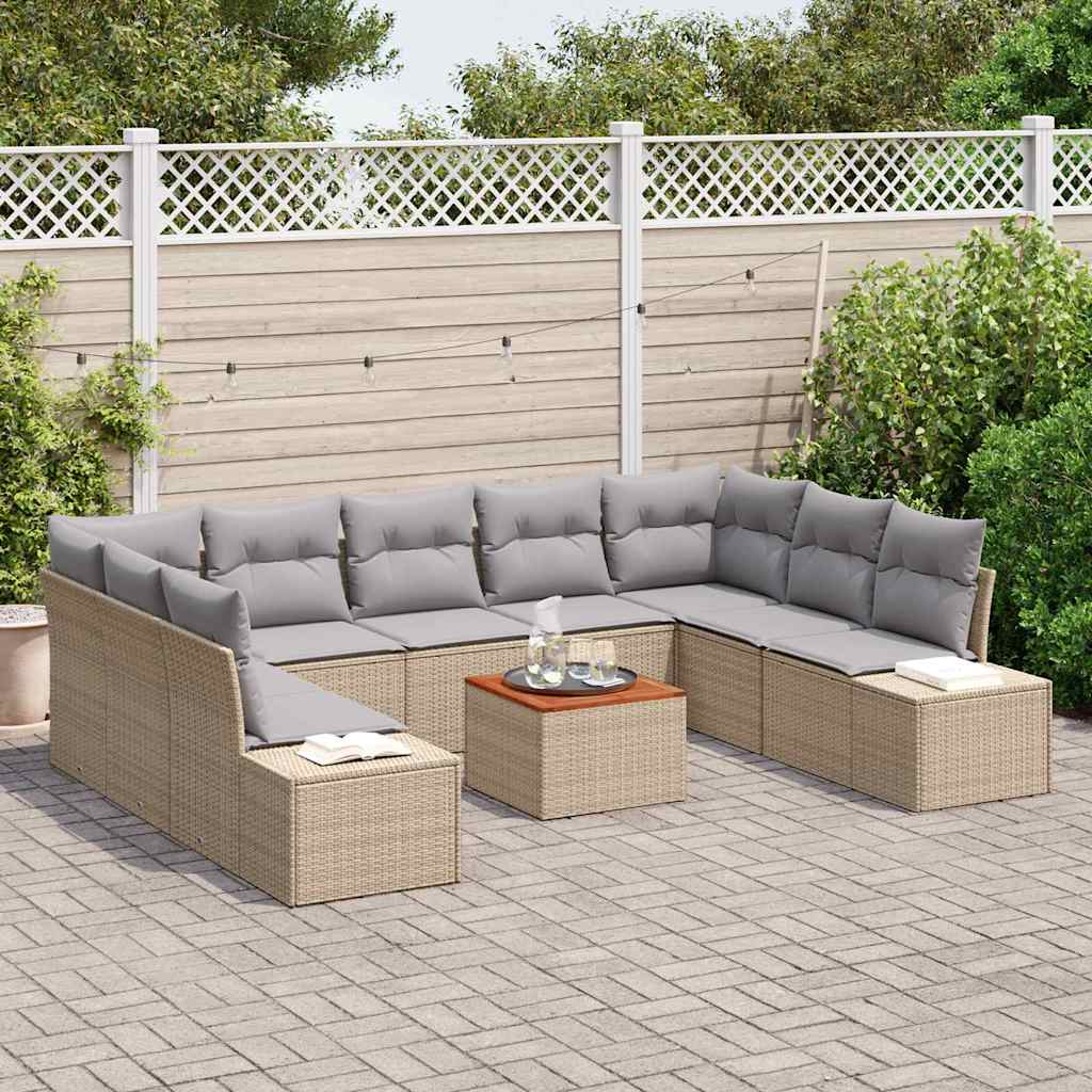 Gartensofa-set mit Kissen 10 pcs Beige Poly-Rattan