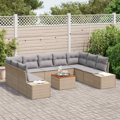 Gartensofa-set mit Kissen 10 pcs Beige Poly-Rattan