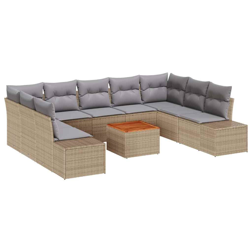 Gartensofa-set mit Kissen 10 pcs Beige Poly-Rattan