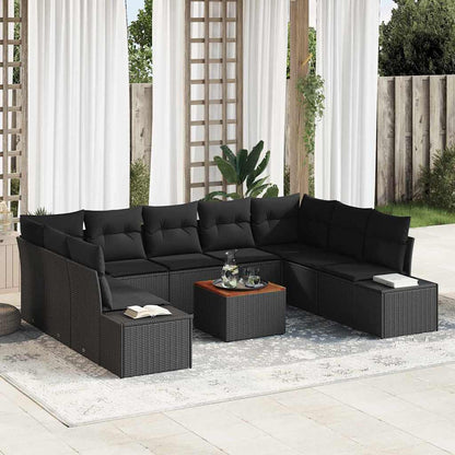 Gartensofa-set mit Kissen 10 pcs Schwarz Poly-Rattan