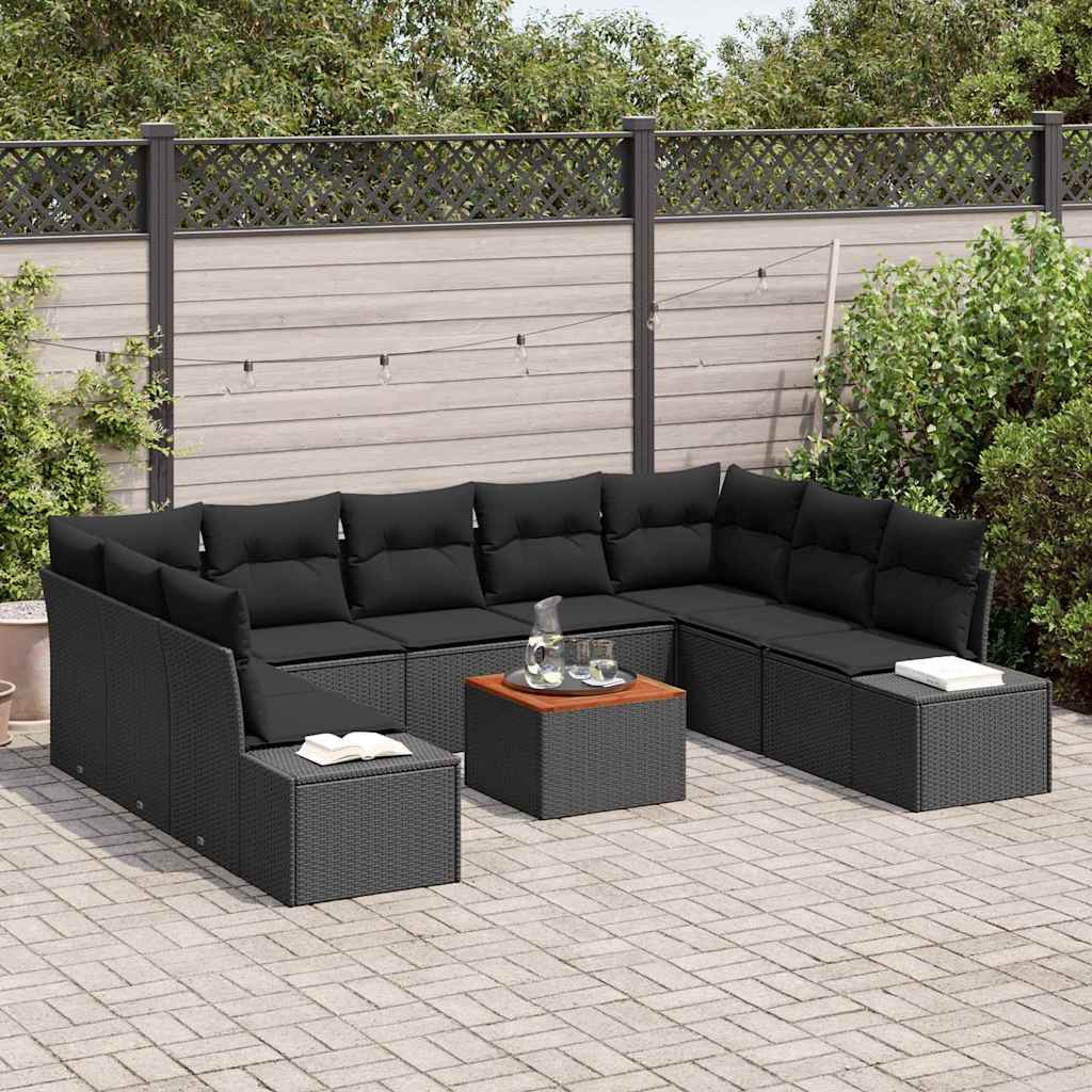 Gartensofa-set mit Kissen 10 pcs Schwarz Poly-Rattan