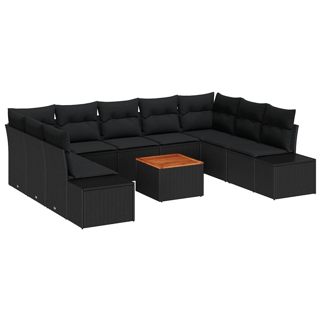 Gartensofa-set mit Kissen 10 pcs Schwarz Poly-Rattan