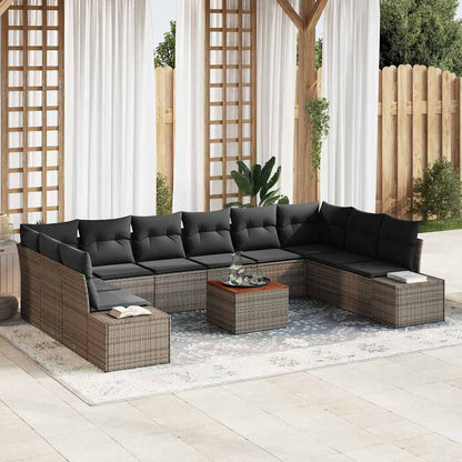 Gartensofa-set mit Kissen 11 pcs Grau Poly-Rattan