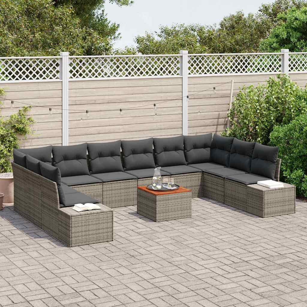 Gartensofa-set mit Kissen 11 pcs Grau Poly-Rattan