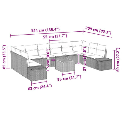 Gartensofa-set mit Kissen 11 pcs Grau Poly-Rattan