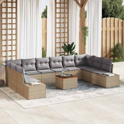Gartensofa-set mit Kissen 11 pcs Beige Poly-Rattan