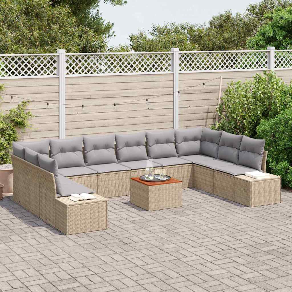 Gartensofa-set mit Kissen 11 pcs Beige Poly-Rattan