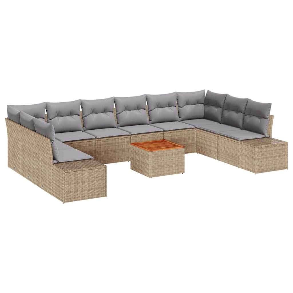 Gartensofa-set mit Kissen 11 pcs Beige Poly-Rattan