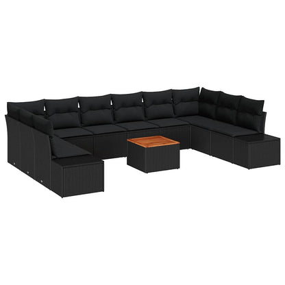 Gartensofa-set mit Kissen 11 pcs Schwarz Poly-Rattan