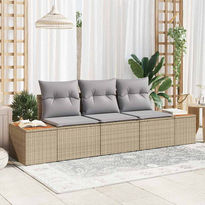 Gartensofa-set mit Kissen 3 pcs Beige Poly-Rattan