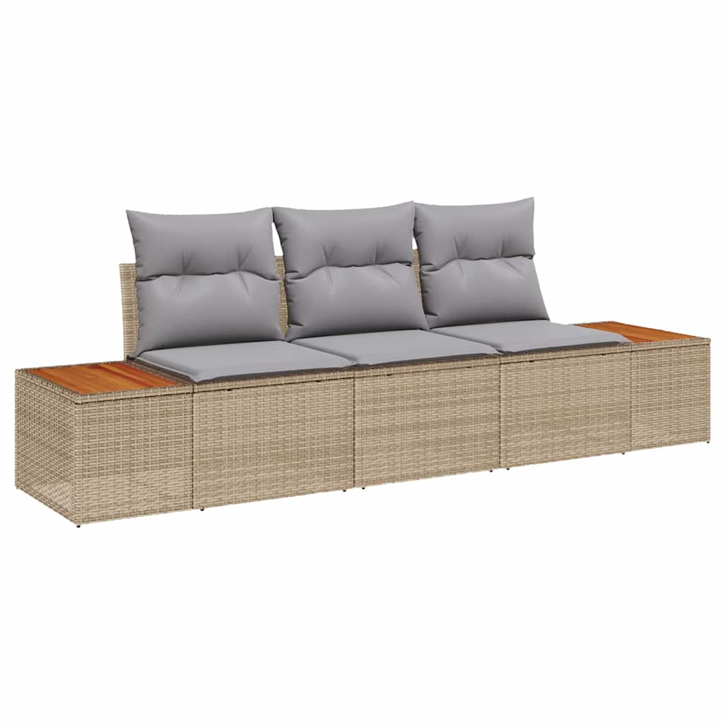 Gartensofa-set mit Kissen 3 pcs Beige Poly-Rattan
