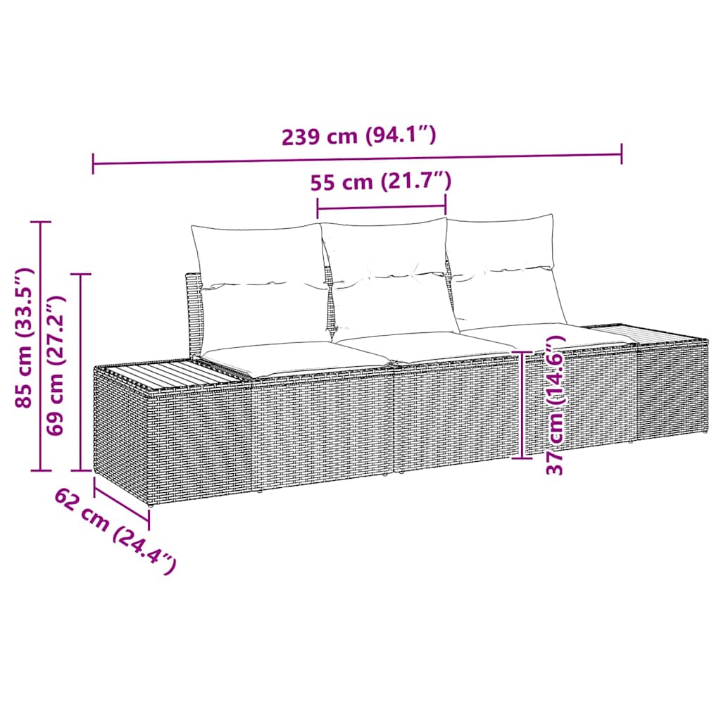 Gartensofa-set mit Kissen 3 pcs Beige Poly-Rattan