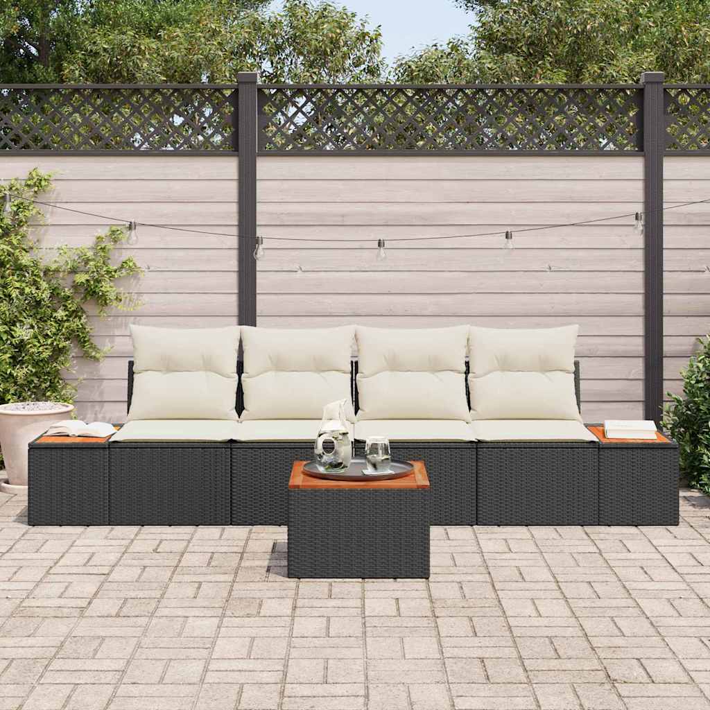 Gartensofa-set mit Kissen 5 pcs Schwarz Poly Rattan