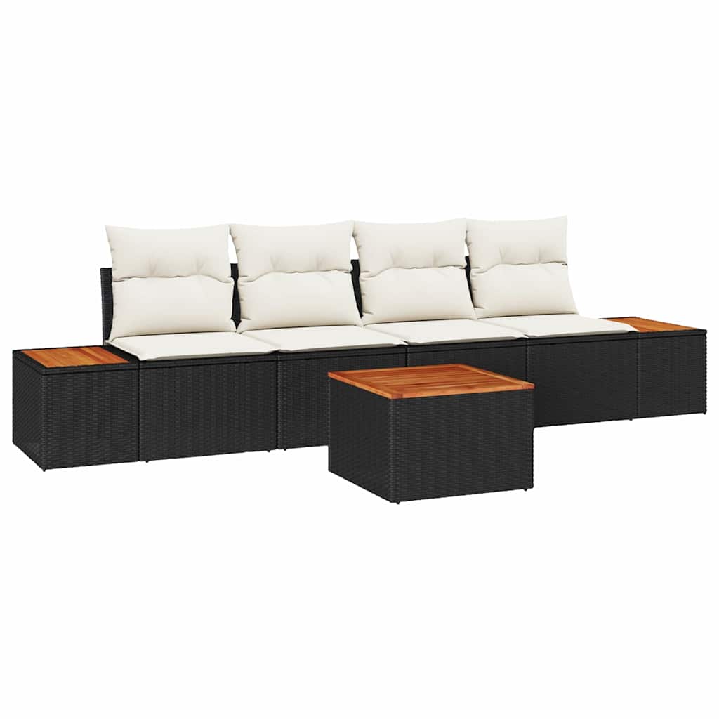 Gartensofa-set mit Kissen 5 pcs Schwarz Poly Rattan