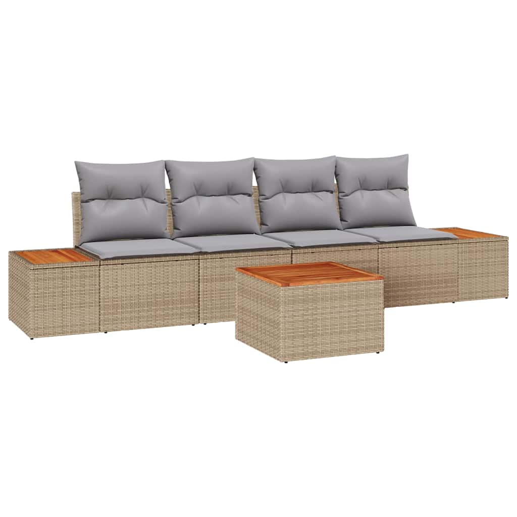 Gartensofa-set mit Kissen 5 pcs Beige Poly Rattan