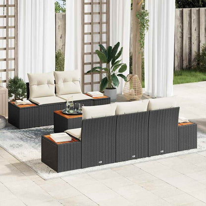 Gartensofa-set mit Kissen 6 pcs Schwarz Poly Rattan
