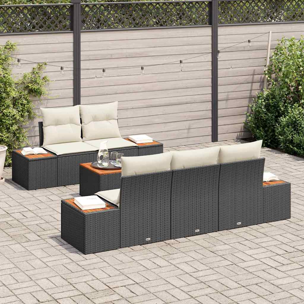 Gartensofa-set mit Kissen 6 pcs Schwarz Poly Rattan
