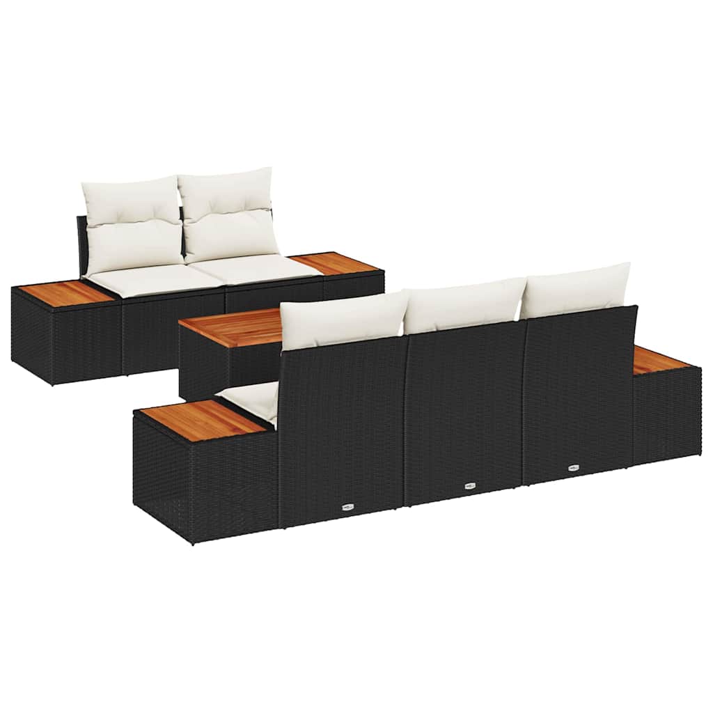 Gartensofa-set mit Kissen 6 pcs Schwarz Poly Rattan