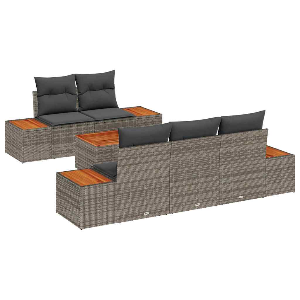 Gartensofa-set mit Kissen 6 pcs Grau Poly Rattan