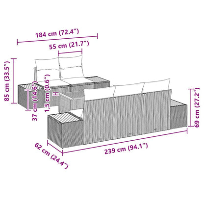 Gartensofa-set mit Kissen 6 pcs Grau Poly Rattan