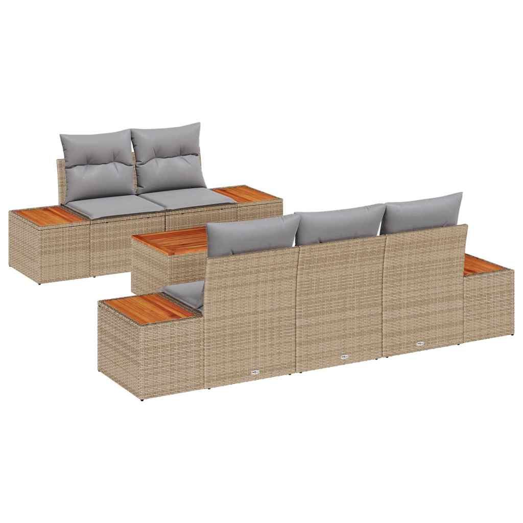 Gartensofa-set mit Kissen 6 pcs Beige Poly Rattan
