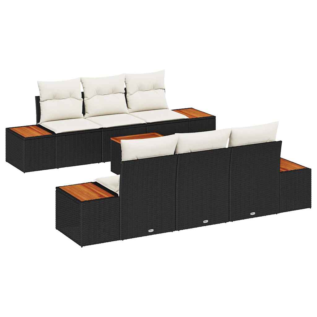 Gartensofa-set mit Kissen 7 pcs Schwarz Poly Rattan