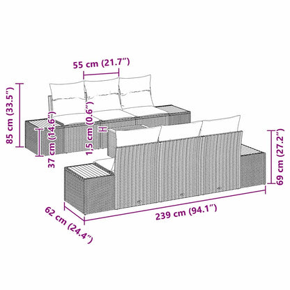 Gartensofa-set mit Kissen 7 pcs Schwarz Poly Rattan