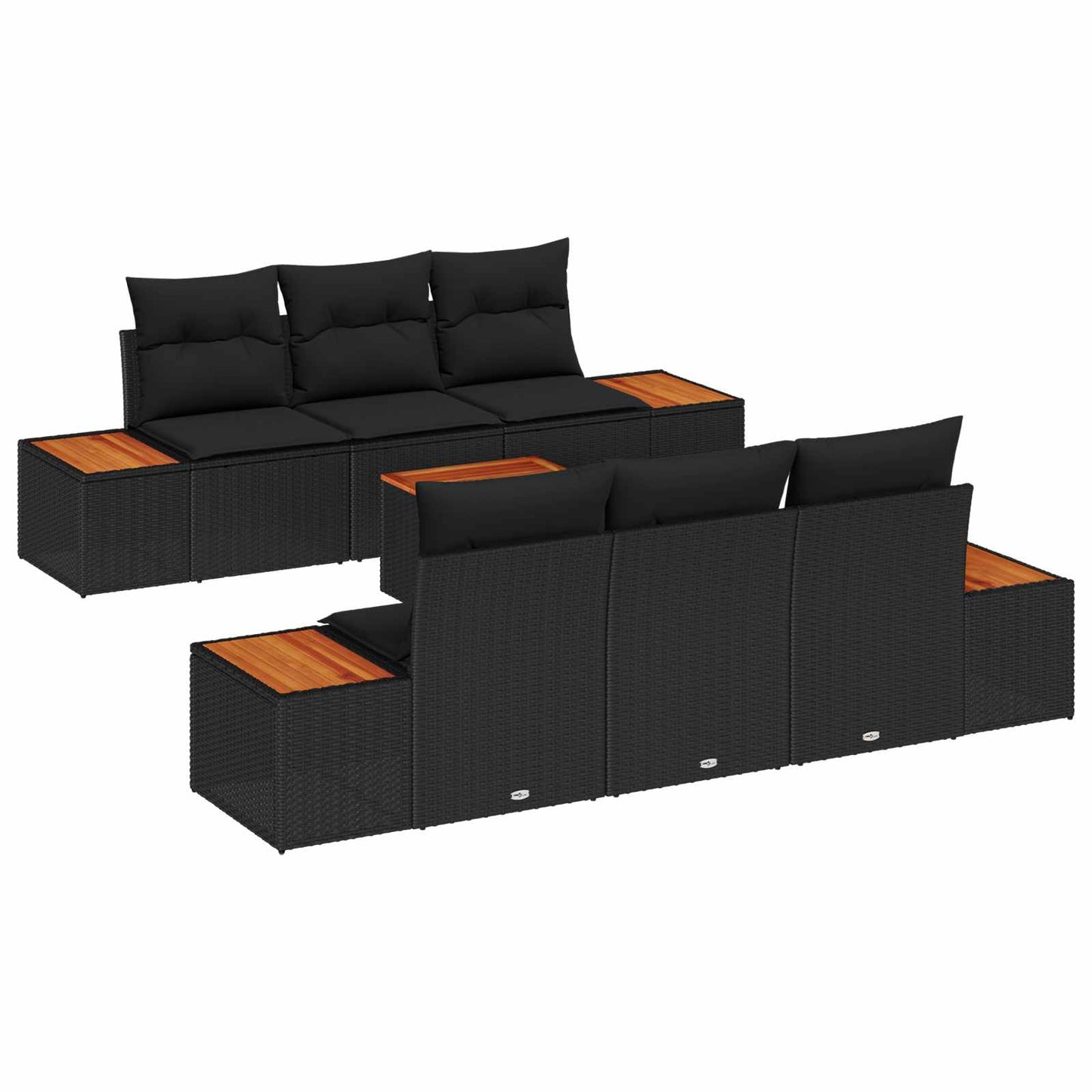 Gartensofa-set mit Kissen 7 pcs Schwarz Poly Rattan