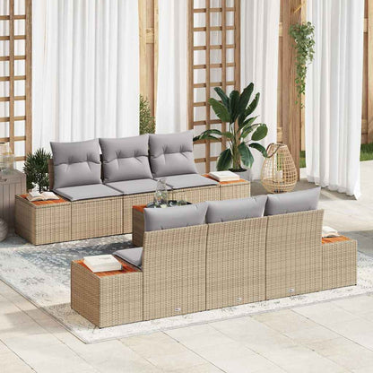 Gartensofa-set mit Kissen 7 pcs Beige Poly Rattan