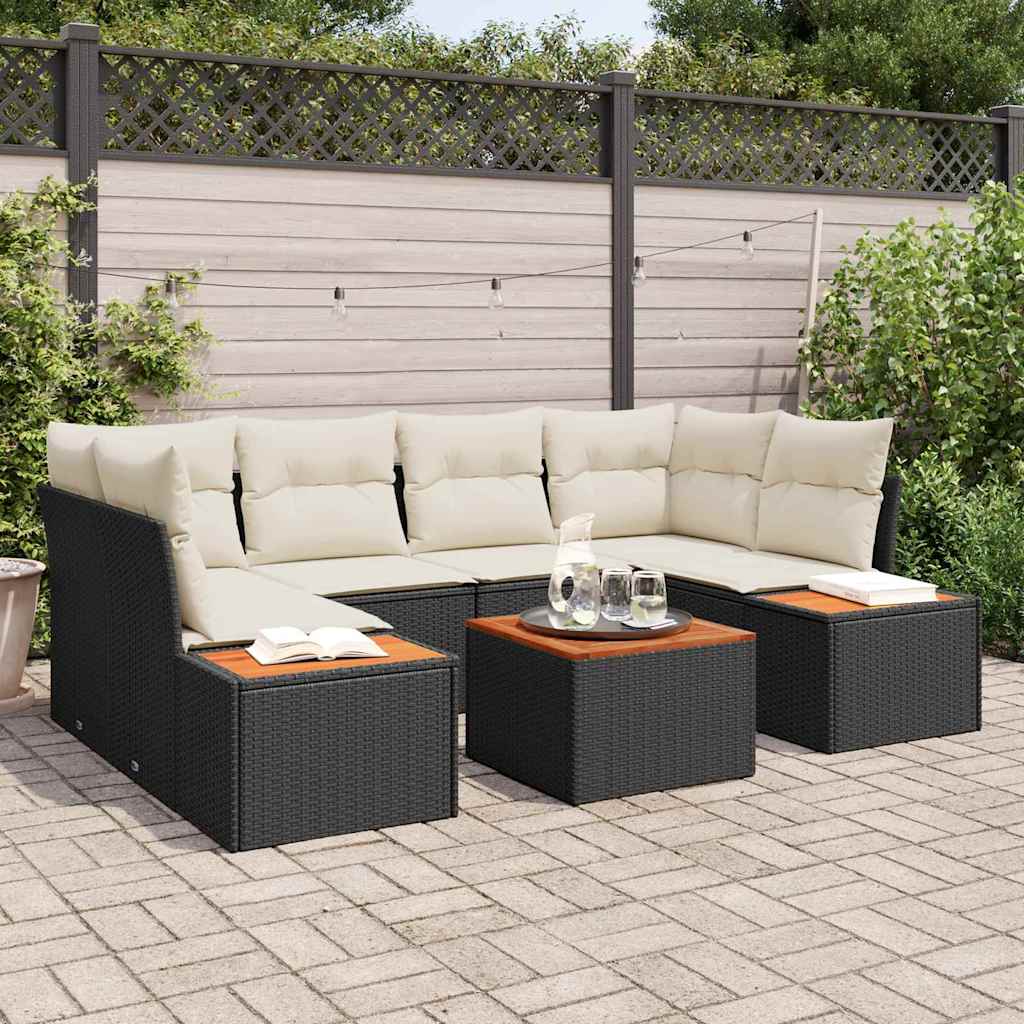 Gartensofa-set mit Kissen 6 pcs Schwarz Poly Rattan