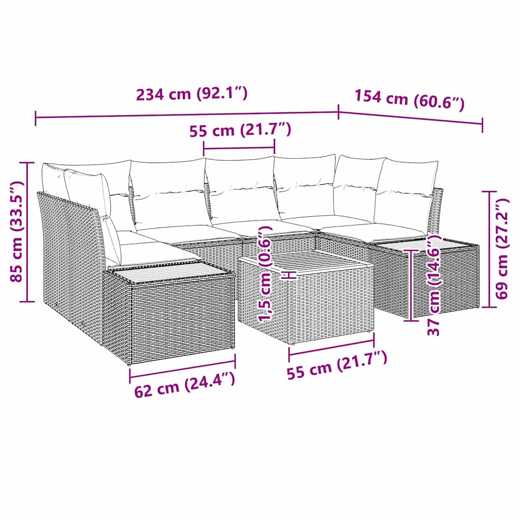 Gartensofa-set mit Kissen 6 pcs Schwarz Poly Rattan