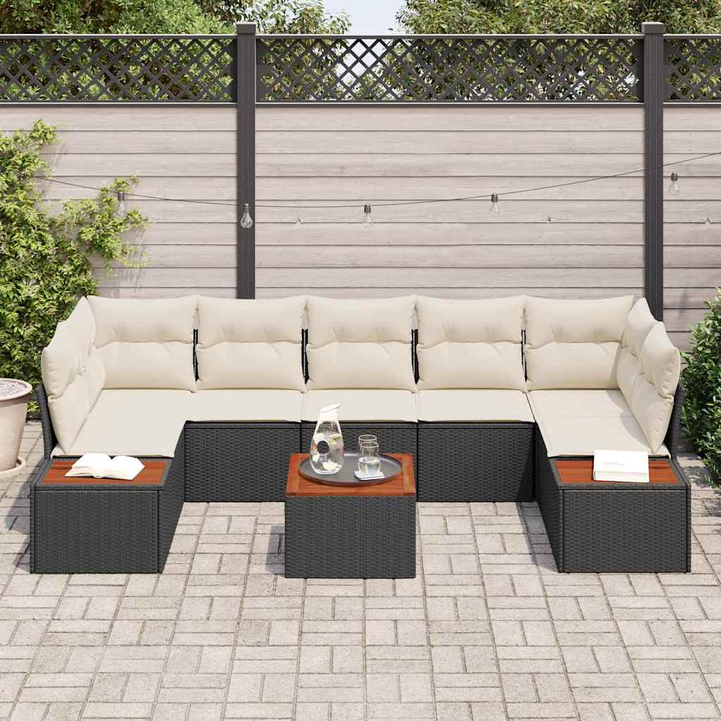 Gartensofa-set mit Kissen 8 pcs Schwarz Poly Rattan
