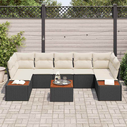 Gartensofa-set mit Kissen 8 pcs Schwarz Poly Rattan