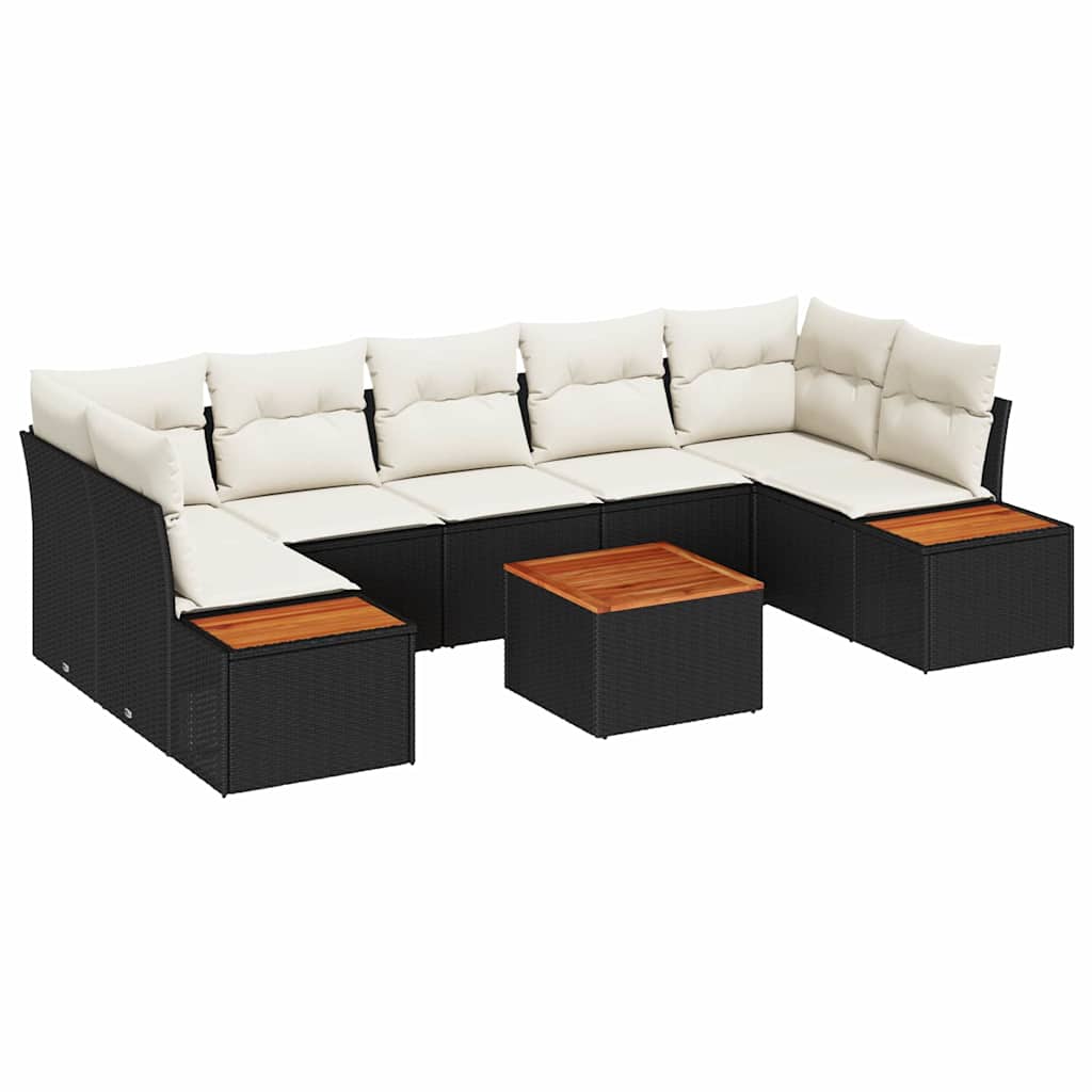 Gartensofa-set mit Kissen 8 pcs Schwarz Poly Rattan