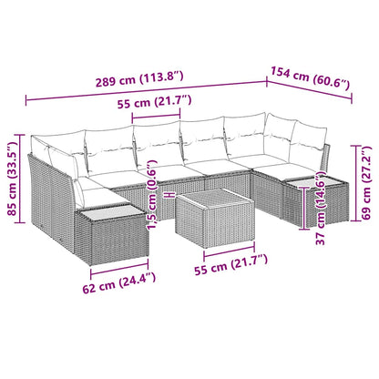 Gartensofa-set mit Kissen 8 pcs Schwarz Poly Rattan