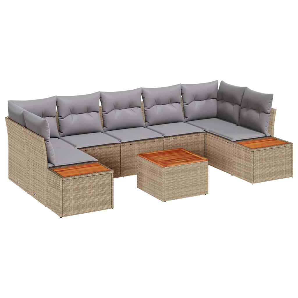 Gartensofa-set mit Kissen 8 pcs Beige Poly Rattan