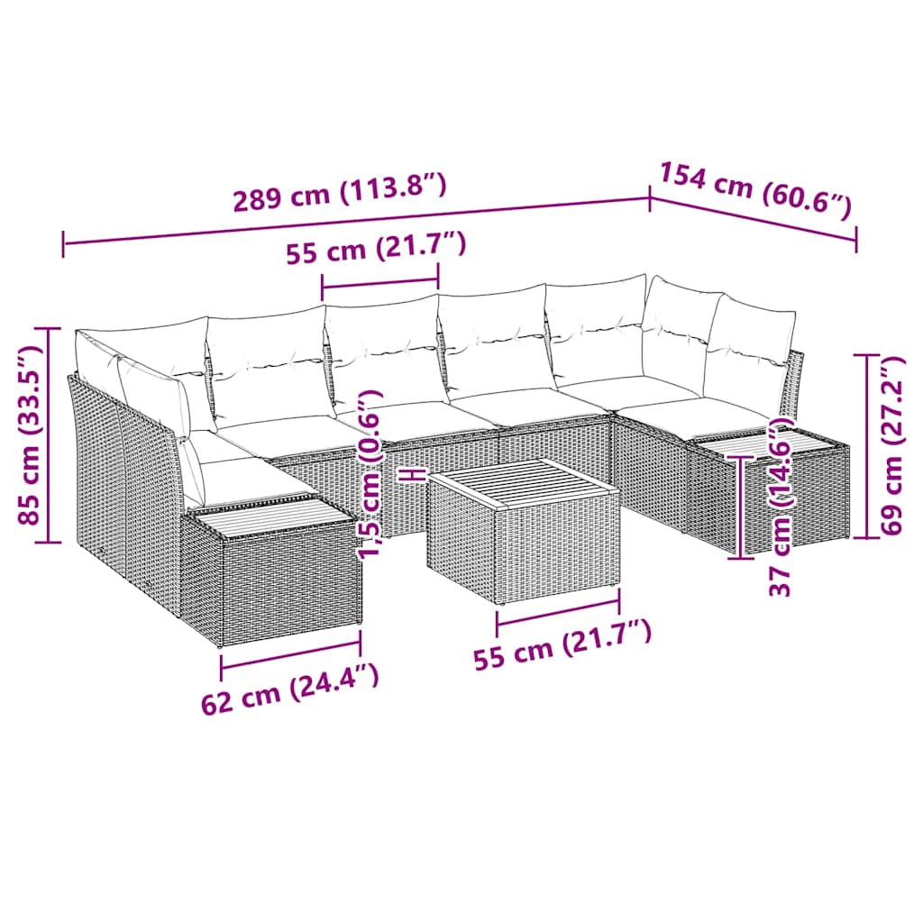 Gartensofa-set mit Kissen 8 pcs Beige Poly Rattan